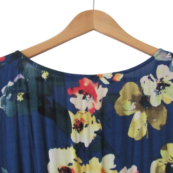 Maeve Anthropologie Evaline Blue Yellow Floral Dress Small Cap Sleeves Smocked - Picture 7 of 11